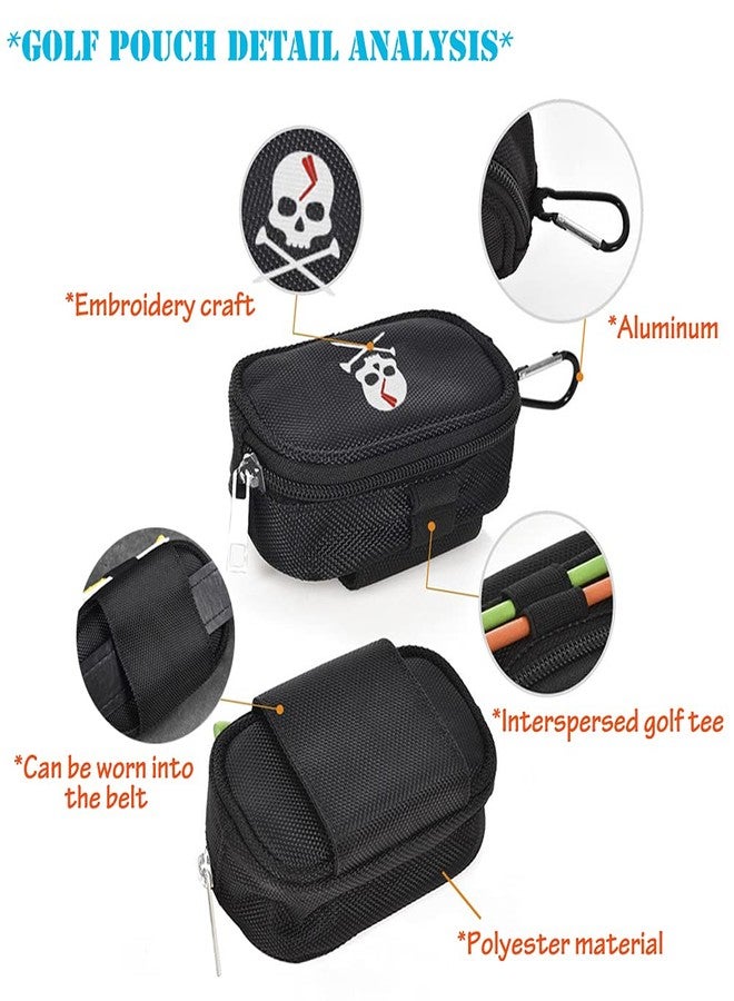 Mimeile Skull Golf Ball Pouch Tee Organizer Bag Accessory Holder Waist Belt Polyester Key Storage Marker Component Pocket Zipper Hook Durable Sports Small Black Gift for Dad Men Women - Image 3