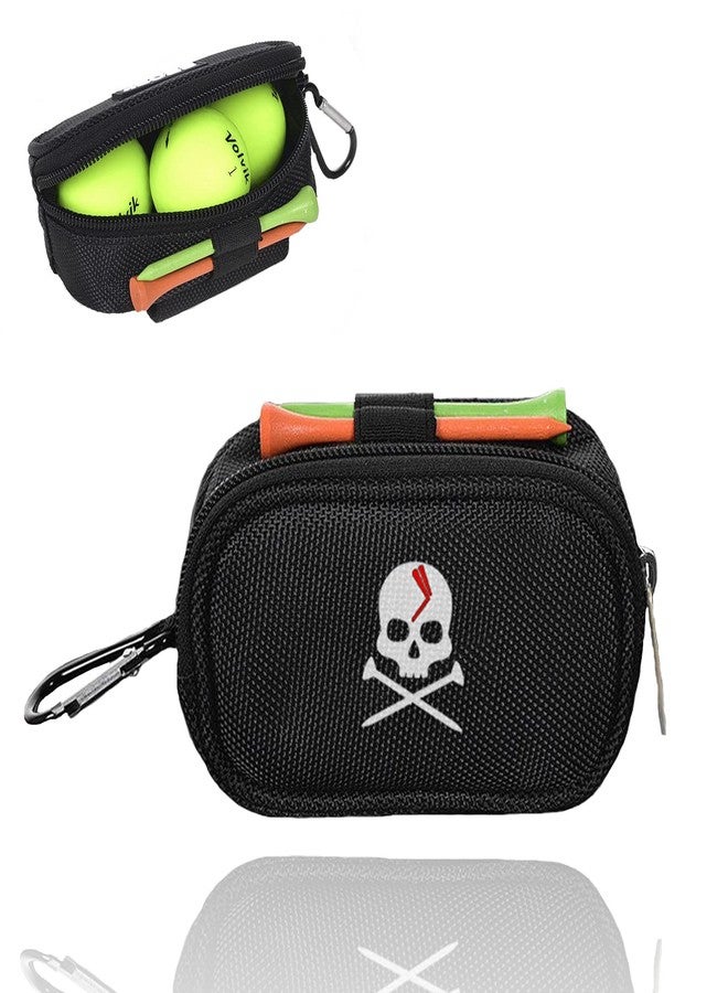 Mimeile Skull Golf Ball Pouch Tee Organizer Bag Accessory Holder Waist Belt Polyester Key Storage Marker Component Pocket Zipper Hook Durable Sports Small Black Gift for Dad Men Women - Image 1