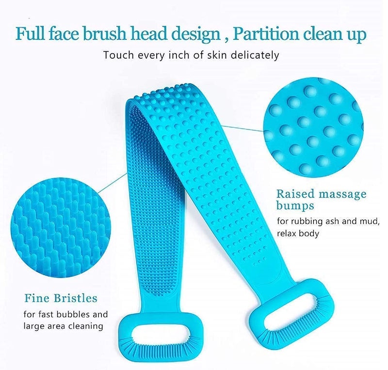 FEELING MALL Blue Silicone Dual Sided Back Scrubber All-in-one Back Massager Belt Soft Healthy Back. - Image 4