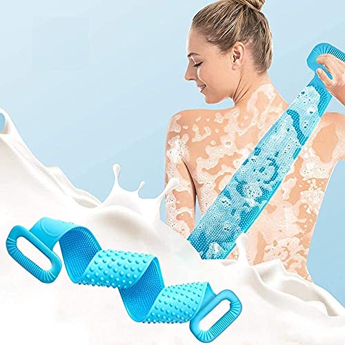 FEELING MALL Blue Silicone Dual Sided Back Scrubber All-in-one Back Massager Belt Soft Healthy Back. - Image 5