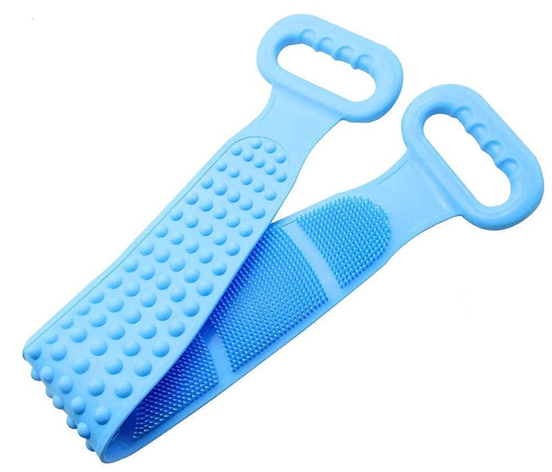 FEELING MALL Blue Silicone Dual Sided Back Scrubber All-in-one Back Massager Belt Soft Healthy Back. - Image 3