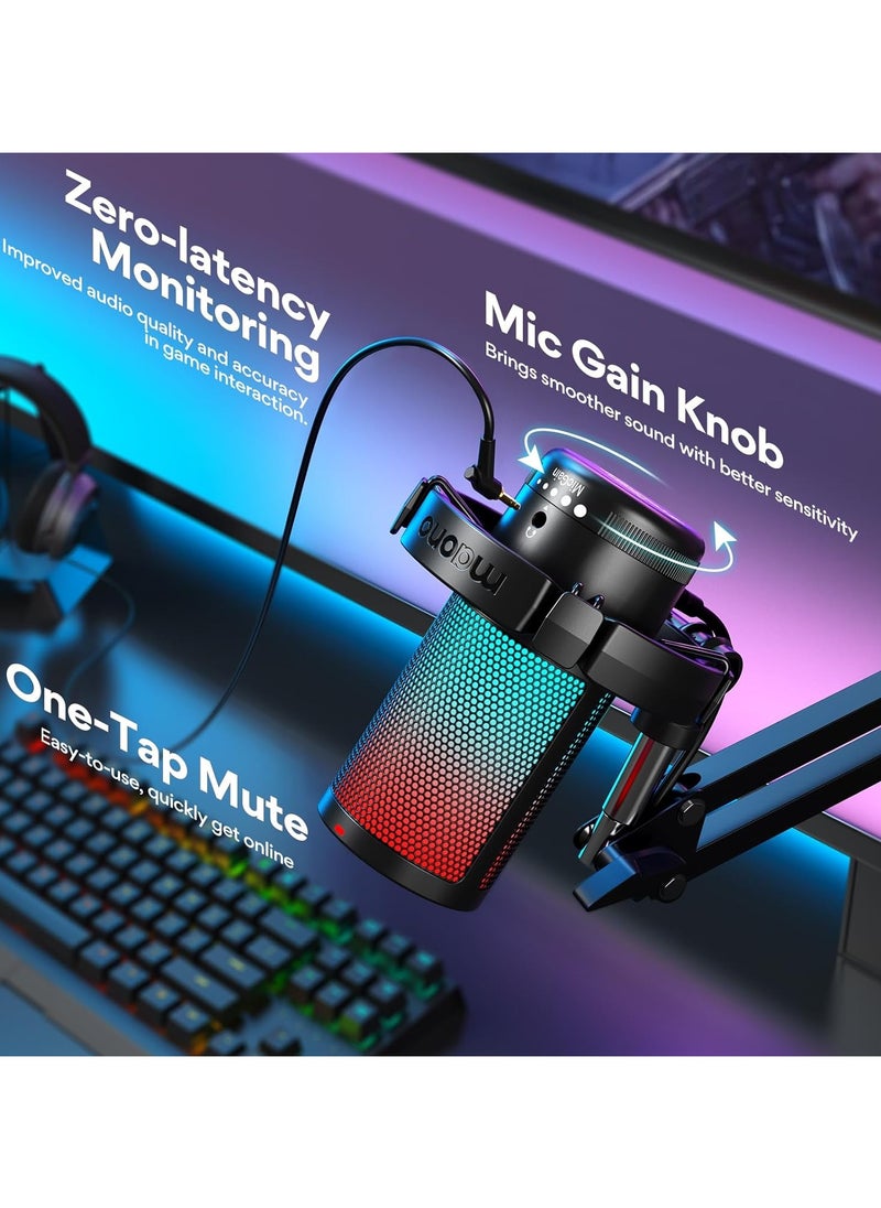 Gaming USB Microphone, Noise Cancellation Condenser mic with Mute