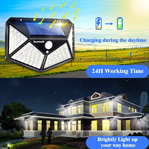 Korunb Solar Motion Lights Outdoor 6 Pack, 100LED/3 Modes, 270° Lighting Angle, IP65 Waterproof, Black, 13.5 cm x 5 cm x 10 cm, Patio, Garden, Outdoor - Image 2