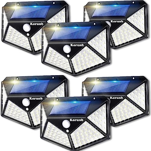 Korunb Solar Motion Lights Outdoor 6 Pack, 100LED/3 Modes, 270° Lighting Angle, IP65 Waterproof, Black, 13.5 cm x 5 cm x 10 cm, Patio, Garden, Outdoor - Image 1