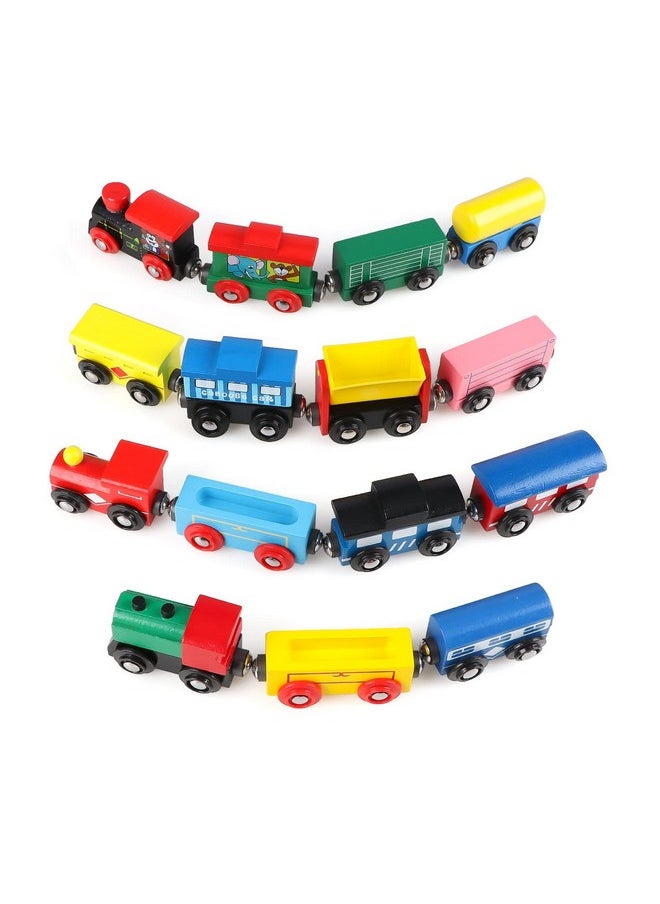 Joqutoys - 31 Pcs Wooden Train Cars Magnetic Train Set Includes 15 Cars 10 Bonus Connectors & Storage Bag Wooden Train Set Toy Train For Kids Toddlers Compatible With Major Brands Train Tracks Set - Image 1