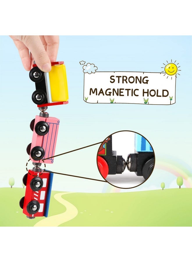 Joqutoys - 31 Pcs Wooden Train Cars Magnetic Train Set Includes 15 Cars 10 Bonus Connectors & Storage Bag Wooden Train Set Toy Train For Kids Toddlers Compatible With Major Brands Train Tracks Set - Image 1