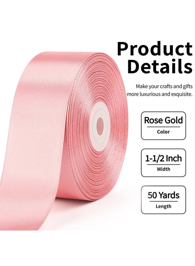 Mauproy 1-1/2 Inch Wide Rose Gold Satin Ribbon, 50 Yards Solid Polyester Fabric Ribbon for Roses Making, Gift Wrapping, Graduation, Wedding Decorations, Crafts, Bows - Image 2