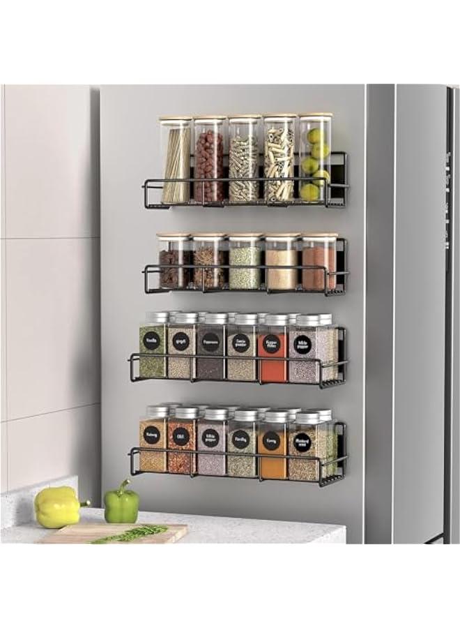 هوكور رف تخزين مغناطيسي 4 قطع من هوكور، منظم توابل جانبي للثلاجة، رف توابل للمطبخ قابل للازالة، منظم ثلاجة، خزانة تخزين للثلاجة والفرن (تصميم 2) - Image 1