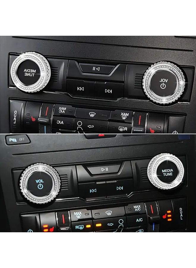 2pcs White Rhinestone Car Volume Knob Cover Decals Audio Button Stickers 1.38 Inch Outer Diameter - Image 2