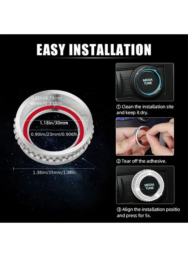 2pcs White Rhinestone Car Volume Knob Cover Decals Audio Button Stickers 1.38 Inch Outer Diameter - Image 5