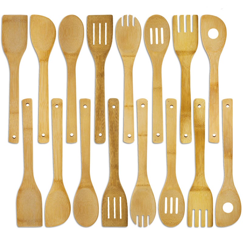 DEAYOU 16 PCS Bamboo Wood Spoons Set Cooking Utensils for Cookware Wok Everyday Use Mothers Day Gifts Housewarming Gifts