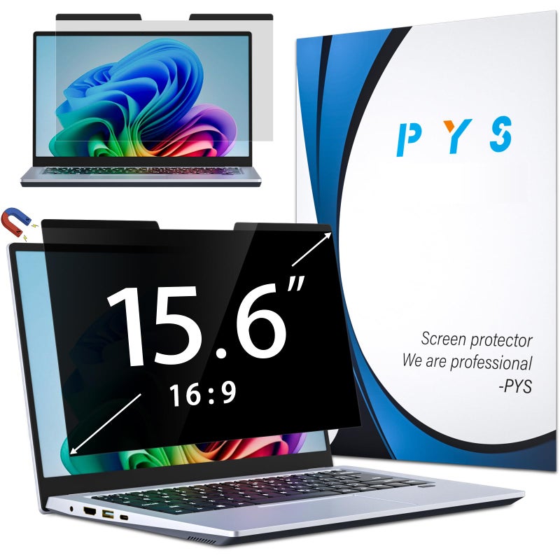 PYS Magnetic Laptop Privacy Screen Filter 15.6 Inch 16:9 - Detachable Computer Screen Privacy Shield, Anti-Glare Blue Light, Removable 15.6" Screen Protector for Lenovo, HP, Dell, Acer, ASUS - Image 1
