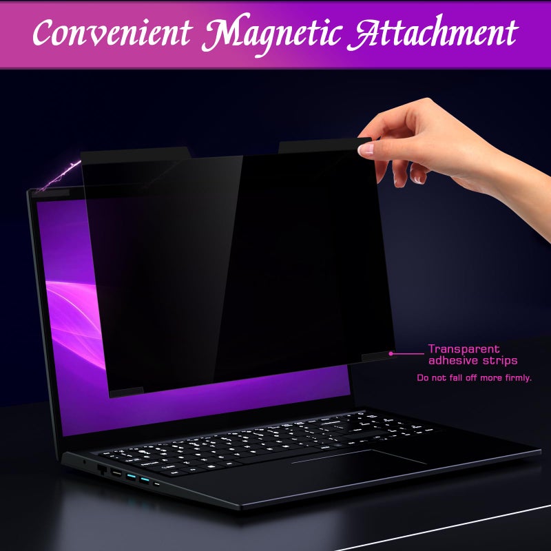 PYS Magnetic Laptop Privacy Screen Filter 15.6 Inch 16:9 - Detachable Computer Screen Privacy Shield, Anti-Glare Blue Light, Removable 15.6" Screen Protector for Lenovo, HP, Dell, Acer, ASUS - Image 2