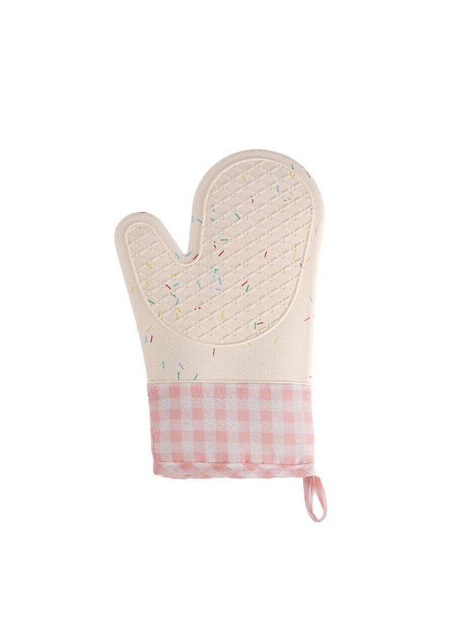 Microwave oven cotton silicone anti-scalding gloves baking oven silicone heat insulation gloves thickened kitchen baking special high temperature resistant anti-slip oven gloves - pink plaid (two) - Image 1