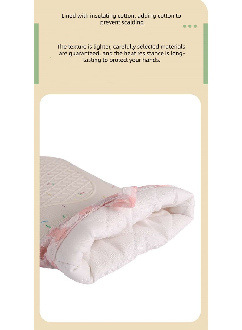 Microwave oven cotton silicone anti-scalding gloves baking oven silicone heat insulation gloves thickened kitchen baking special high temperature resistant anti-slip oven gloves - pink plaid (two) - Image 4