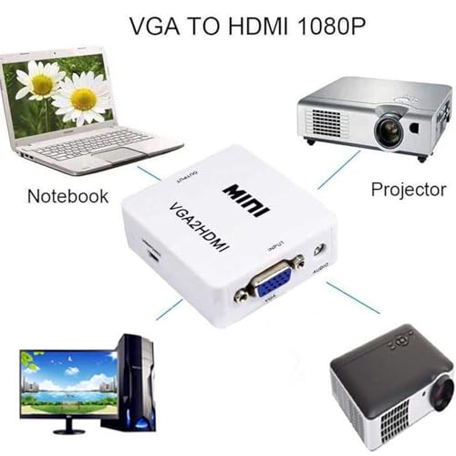 PremiumAV VGA to HDMI Converter Box with Audio – Mini 1080P HD VGA2HDMI Adapter with 3.5mm Jack and USB Power for PC, Laptop, Monitor, Projector, HDTV Display (White) - Image 3