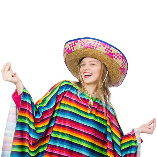 Skeleteen زي بونشو سكيليتين المكسيكي - بونشوات فيستا المكسيكية لعيد Cinco De Mayo للبالغين والأطفال - Image 3