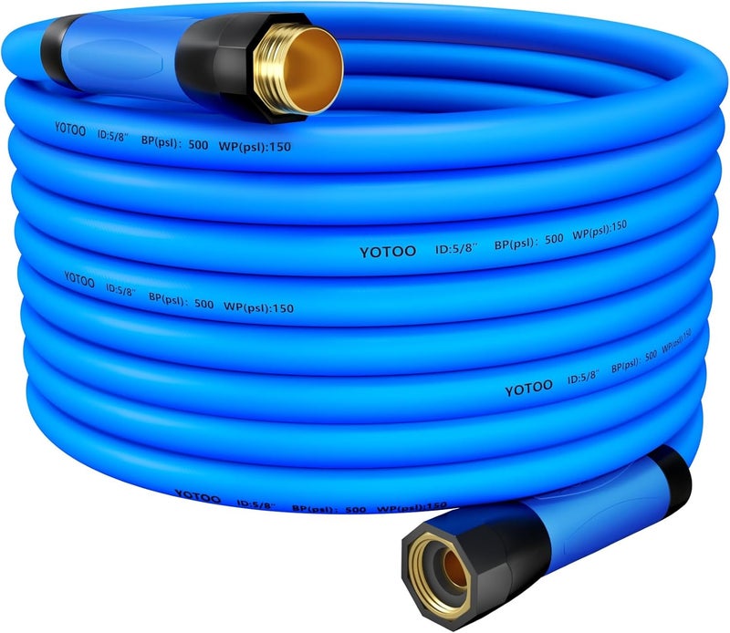 yotoo خرطوم حديقة هجين ثقيل 5/8 بوصة بطول 75 قدم 150 PSI مقاوم للتشابك، مرن مع مقبض دوار وتركيبات نحاسية صلبة 3/4 بوصة، أزرق - Image 1