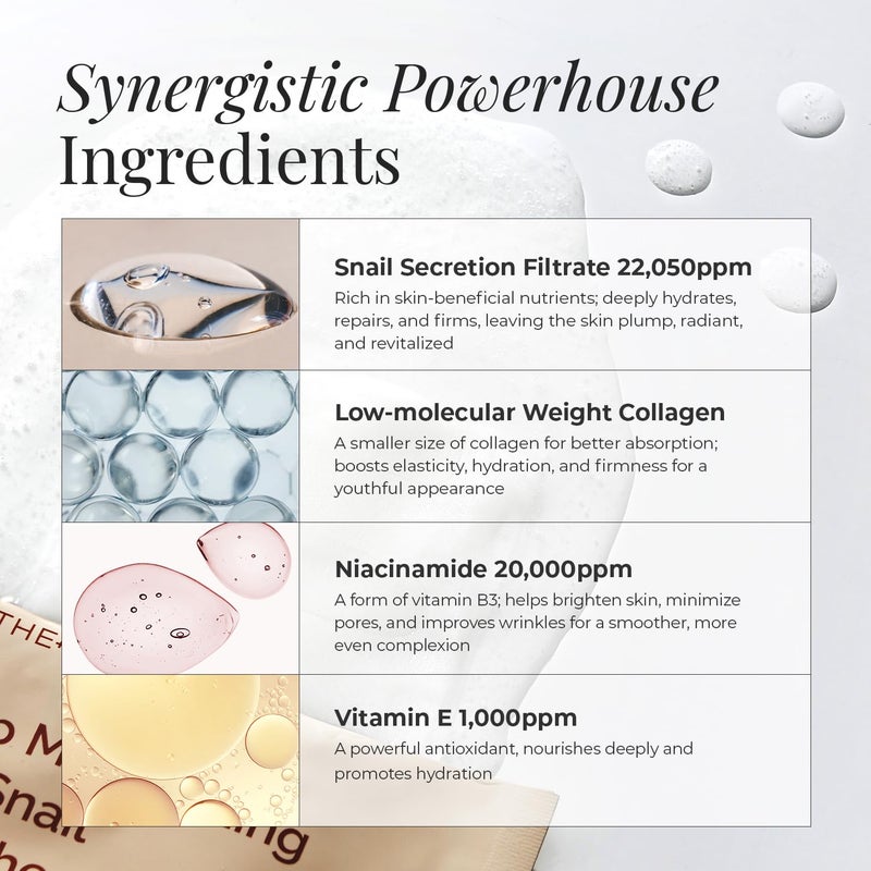 MOTHER MADE Glowing Glass Skin Hydrating Snail Deep Collagen Face Masks 10 EA, with Niacinamide 2%, Vitamin E, Facial Masks for Dry, Sensitive Skin, Kbeauty Essentials, Self Care, Korean Skincare - Image 2