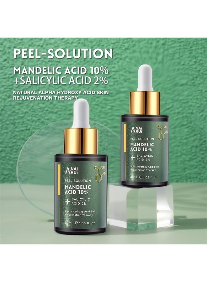 ANAI RUI حمض الماندليك 10% مع حمض الساليسيليك 2%، زيت شجرة الشاي، محلول تقشير البشرة AHA BHA، للبقع الداكنة، الرؤوس السوداء، المسام الواسعة، (1.FL.Oz) - Image 1