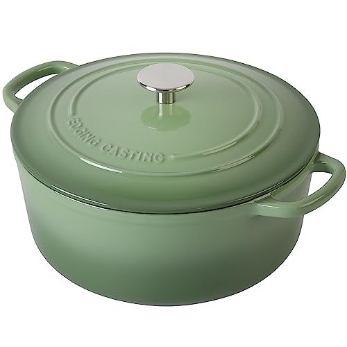EDGING CASTING Enameled Dutch Ovens Cast Iron Dutch Oven Pot with Lid for Bread Baking, Cook, Dual Handle, 7 Quart, Pistachio Green - Image 4