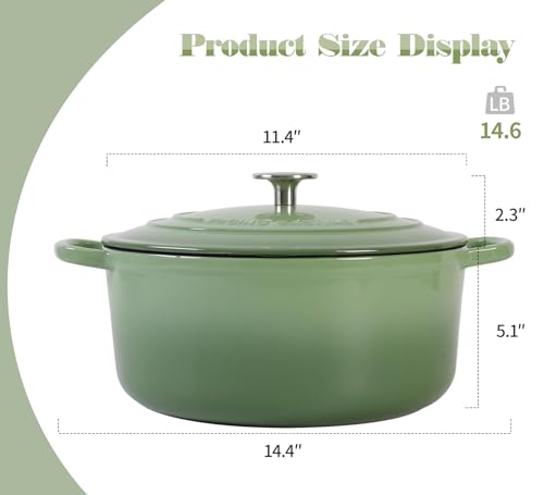 EDGING CASTING Enameled Dutch Ovens Cast Iron Dutch Oven Pot with Lid for Bread Baking, Cook, Dual Handle, 7 Quart, Pistachio Green - Image 3