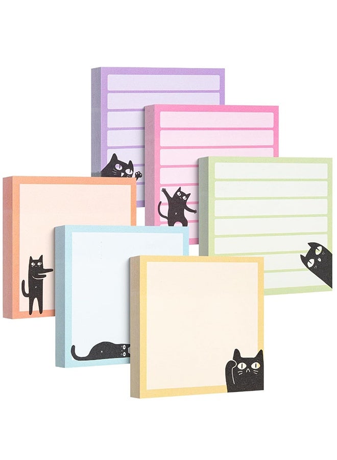 ملاحظات لاصقة، 3 × 3 بوصة، 6 وسادات، 480 ورقة، ملاحظات لاصقة على شكل قطة سوداء، دفتر ملاحظات قطة، مجموعة ملاحظات لاصقة - Image 1