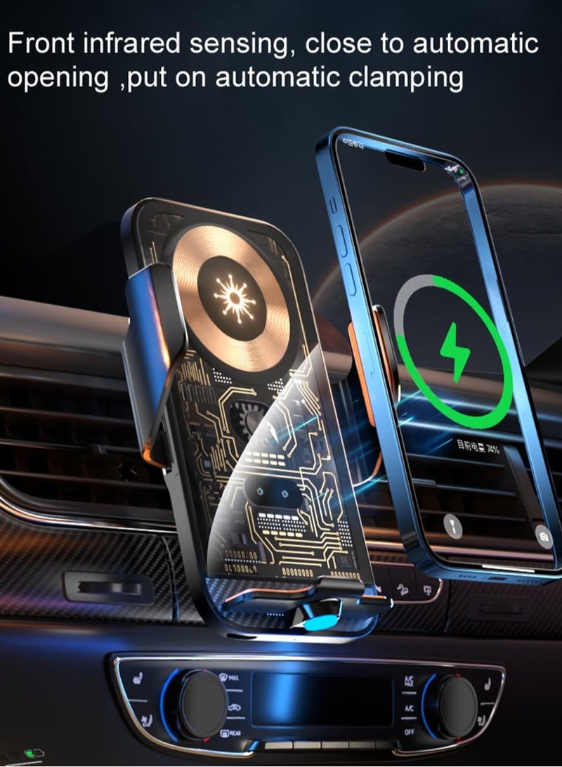 Raxoom 15W Wireless Car Charger Phone Holder Car 40W Magnetic Suction Fast Charging with Intelligent Sensor Lock Alloy Material Black Compatible with iPhone Android Smart - Image 1