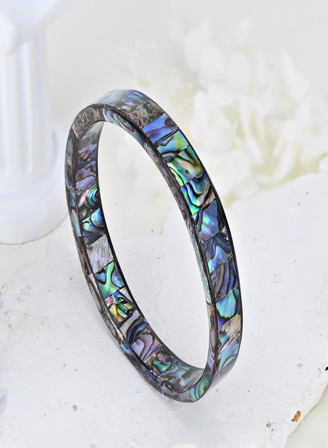 AeraVida Shimmering Ocean Colors Abalone Shell Mosaic Bangle Bracelet | Elegant Abalone Shell Bracelet for Women | Jewelry Gift - Image 3