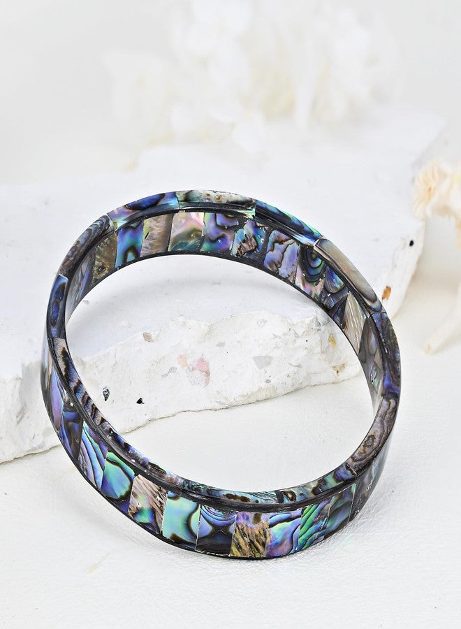 AeraVida Shimmering Ocean Colors Abalone Shell Mosaic Bangle Bracelet | Elegant Abalone Shell Bracelet for Women | Jewelry Gift - Image 2