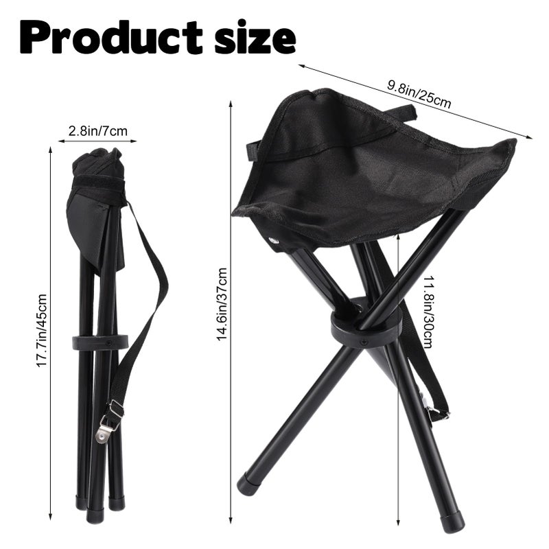 CebraBounze Travel Folding Camping Stool, 14.6 inches Lightweight Outdoor Tripod Chair and Maximum weight 260 lbs Portable Party Chair Fishing Chairs Seat for Camp Hiking Beach Garden and Painting (Black) - Image 2