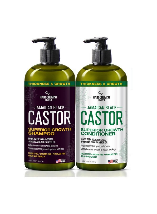 هير كيمست شامبو الخروع الأسود الجامايكي فائق النمو 33.8 أونصة وبلسم 33.8 أونصة 2 قطعة شامبو وبلسم لنمو الشعر - Image 1