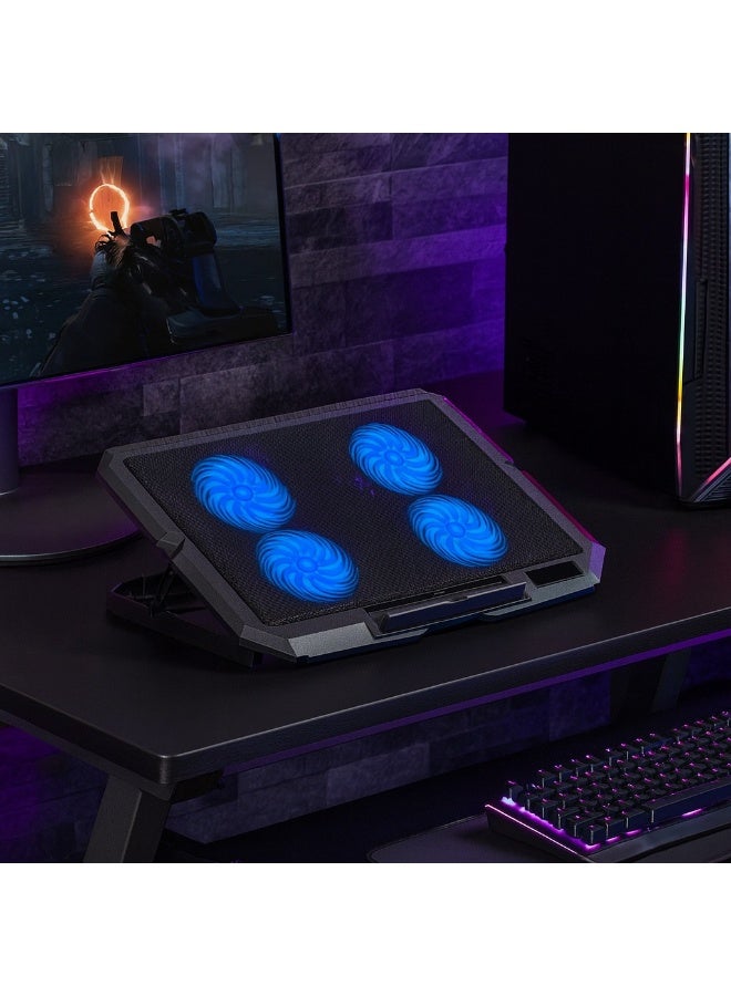 يوتوبيا قاعدة مروحة تبريد لابتوب Utopia UC-404 - بأربع مراوح هادئة مع اضاءة LED  - تصميم نحيف وخفيف -  حامل بثمانية اوضاع  -  منفذين  - USB متوافقة مع لابتوبات حتى 17 بوصة - Image 5