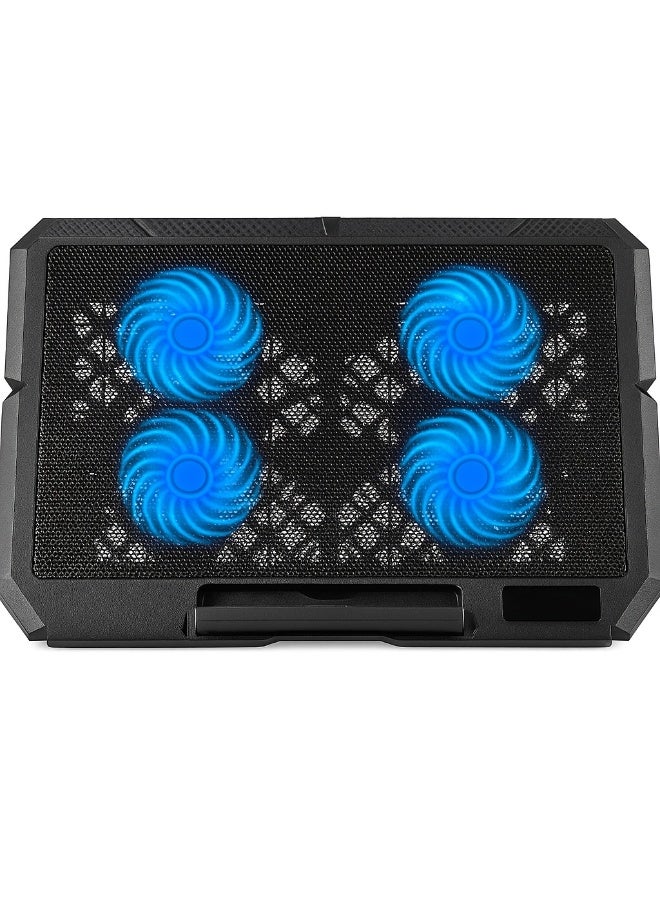 يوتوبيا قاعدة مروحة تبريد لابتوب Utopia UC-404 - بأربع مراوح هادئة مع اضاءة LED  - تصميم نحيف وخفيف -  حامل بثمانية اوضاع  -  منفذين  - USB متوافقة مع لابتوبات حتى 17 بوصة - Image 1