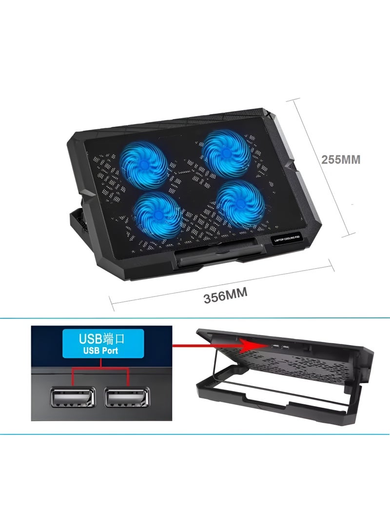 يوتوبيا قاعدة مروحة تبريد لابتوب Utopia UC-404 - بأربع مراوح هادئة مع اضاءة LED  - تصميم نحيف وخفيف -  حامل بثمانية اوضاع  -  منفذين  - USB متوافقة مع لابتوبات حتى 17 بوصة - Image 3