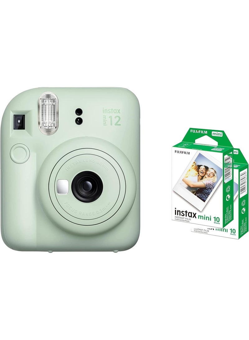 Instax Mini 12 Instant Camera – Mint Green | Includes 2 Pack Instant Film | Easy to Use & Stylish Design - Image 1