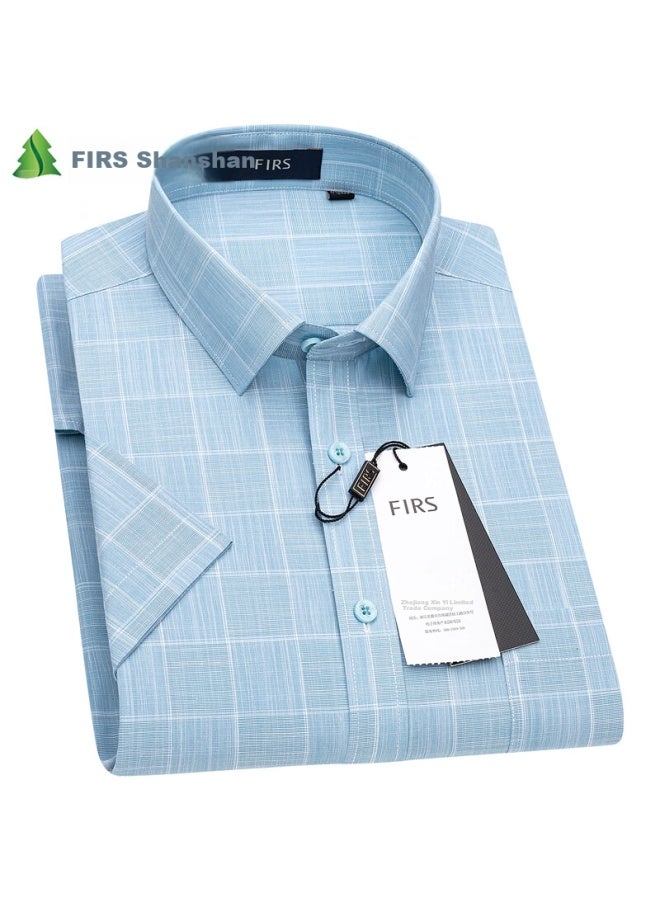 Firs Men'S Plaid Casual Shirt Middle-Aged Business Formal Wear 2004 Green Short Sleeve 40 - Image 1