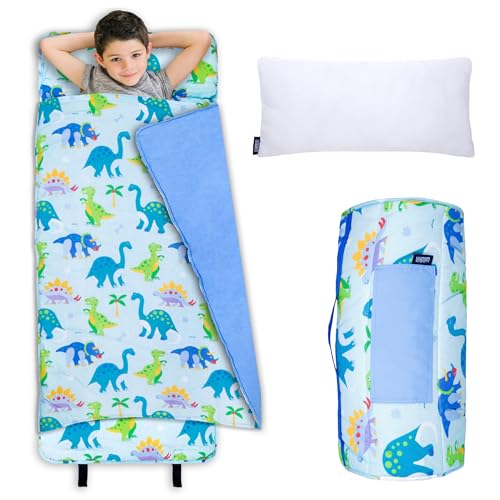 Wildkin Kids Original Nap Mat Cozy Kids Sleep Mat with Pillow Ideal for School Travel Dinosaur Land - Image 1