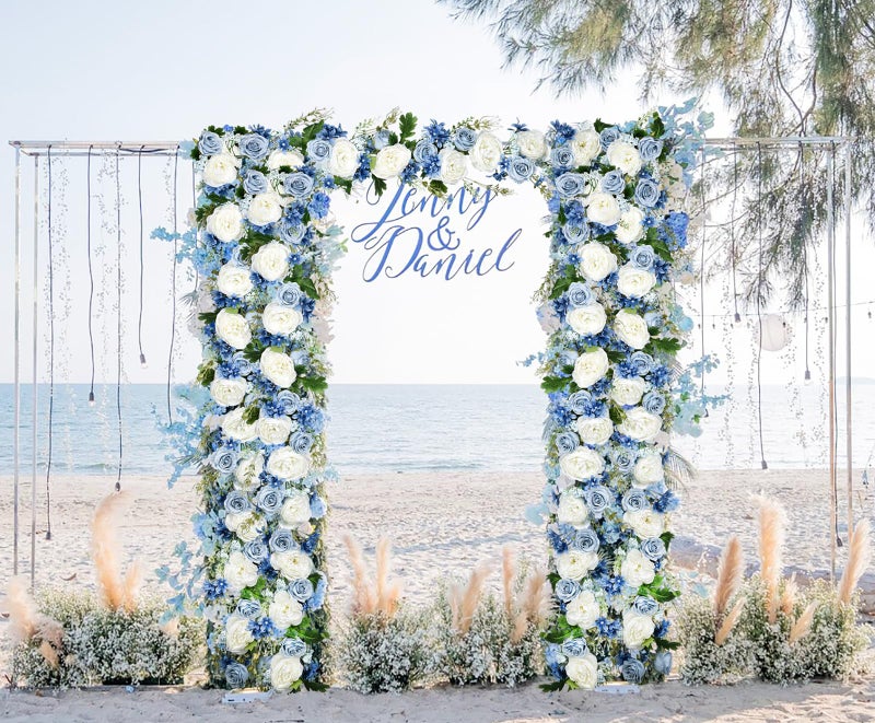 DearHouse 2Pcs Artificial Peony Flower Garland - Silk Peony Garland with Purple White Flowers for Wedding Party Table Decoration,6ft/Strand(White& Blue&Dark Blue) - Image 4