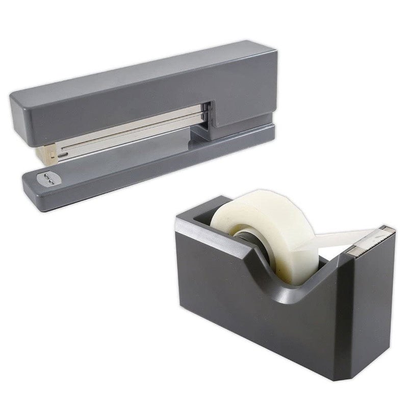 JAM PAPER Office Desk Sets 1 Stapler 1 Tape Dispenser Grey 2Pack