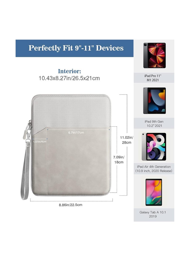 9-11 Inch Tablet Sleeve Bag Carrying Case for iPad Pro 11 2021-2018, Air 5/4 10.9, 10.2, Galaxy Tab A8 10.5, Tab S8 11", Surface Go 2, 1, Protective with Pocket, Light Gray  - Image 2