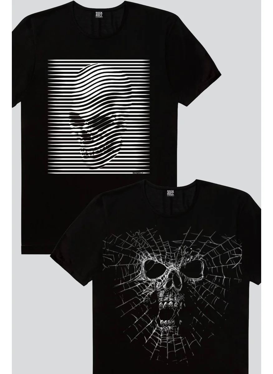 Rock&Roll Rock & Roll Stripe Head, Spider Skull Men's T-Shirt 2-Pack Eco Pack