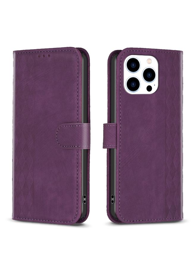 Zaboon Case For iPhone 13 Pro Max Plaid Embossed Leather Phone Case - Image 1