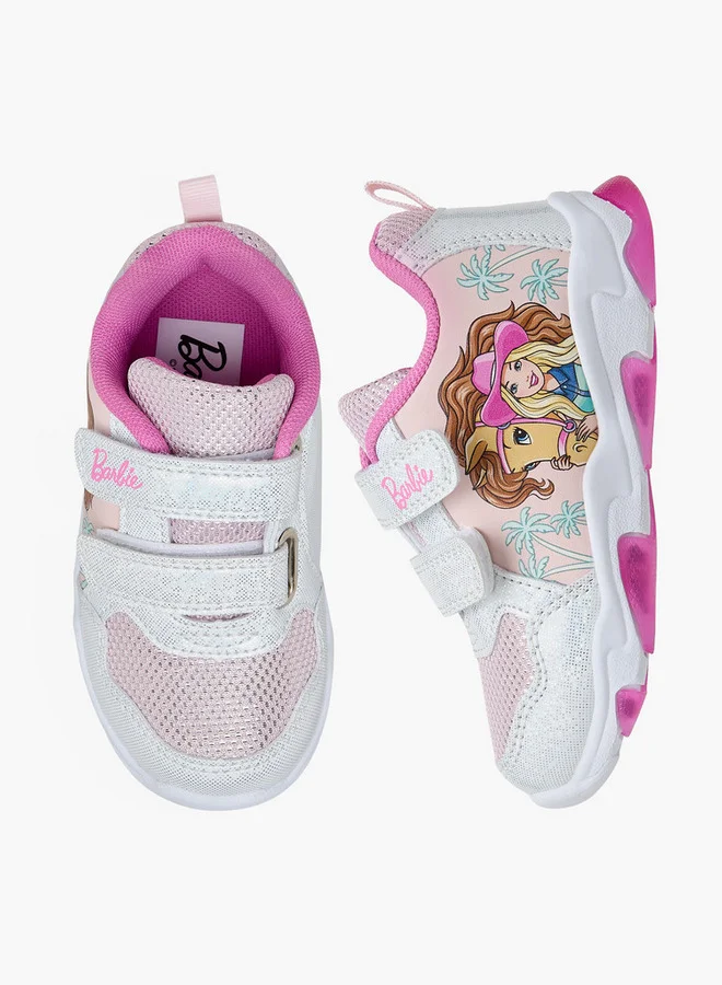 باربي Girls Printed Light-Up Sneakers with Hook and Loop Closure