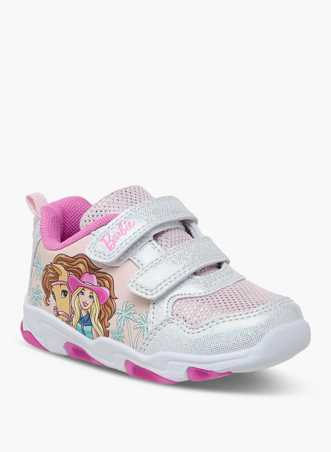 باربي Girls Printed Light-Up Sneakers with Hook and Loop Closure