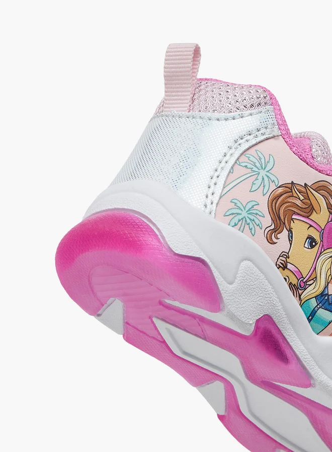 Barbie Girls Printed Light-Up Sneakers with Hook and Loop Closure
