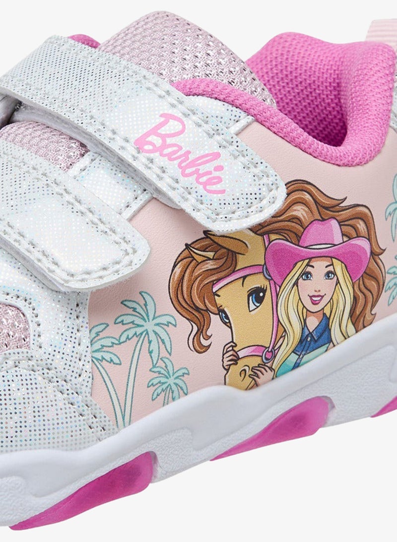 Barbie Girls Printed Light-Up Sneakers with Hook and Loop Closure - Image 5