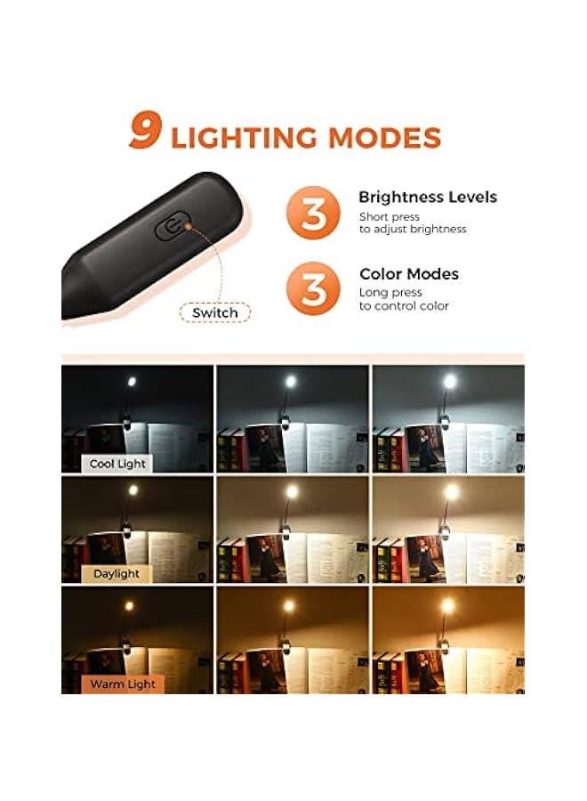 Rechargeable LED Book Light: 80-Hour Runtime, 3 Brightness Levels  Colors, Lightweight Reading Lamp for Bed - Image 2