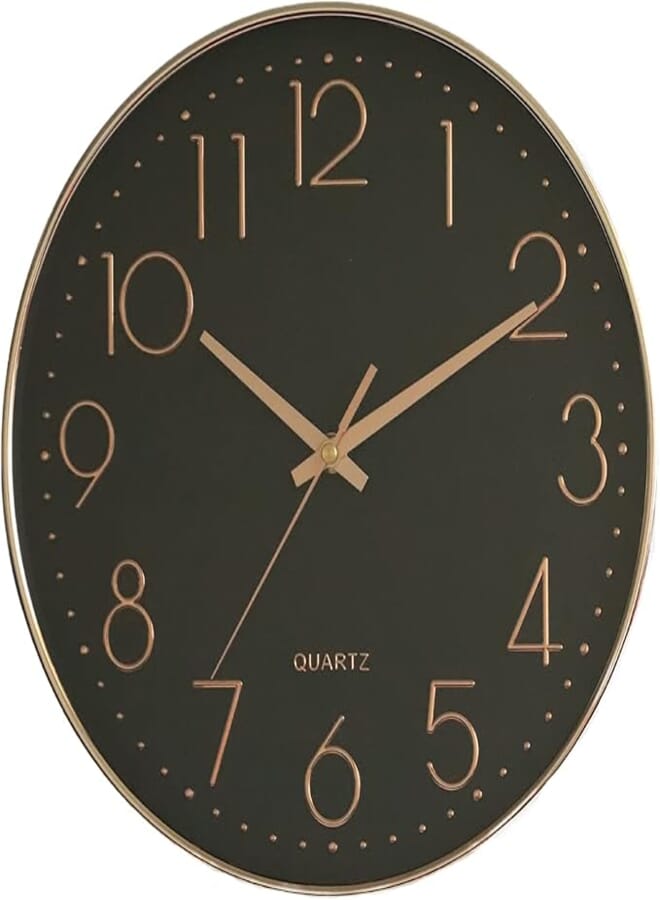 Arabest Wall Clock, Silent Non Ticking Quality Quartz Battery Operated, Round Easy to Read, Silent Wall Clock for Bedrrom, Living Room, Kitchen, Office, School Home Decor (30cm, Black-Gold)