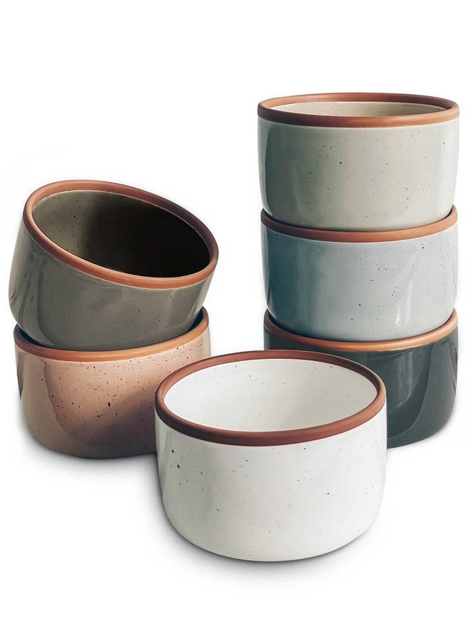 Mora أطباق مورا السيراميكية - 4 أونصات، مجموعة من 6 - أطباق/أكواب صغيرة آمنة للاستخدام في الفرن - لتحضير البودينغ الشخصي، كريمة بروليه، سوفليه، تقديم الصلصة، كاسترد، آيس كريم - أطباق صغيرة فردية - ألوان محايدة متنوعة - Image 1